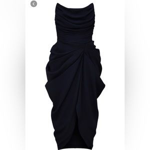 Black Chiffon Corset Bandeau Draped Midi Dress
